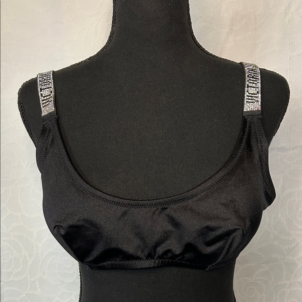 VICTORIA’S SECRET signature rhinestone strap Black Women's Swim Bralette Size L